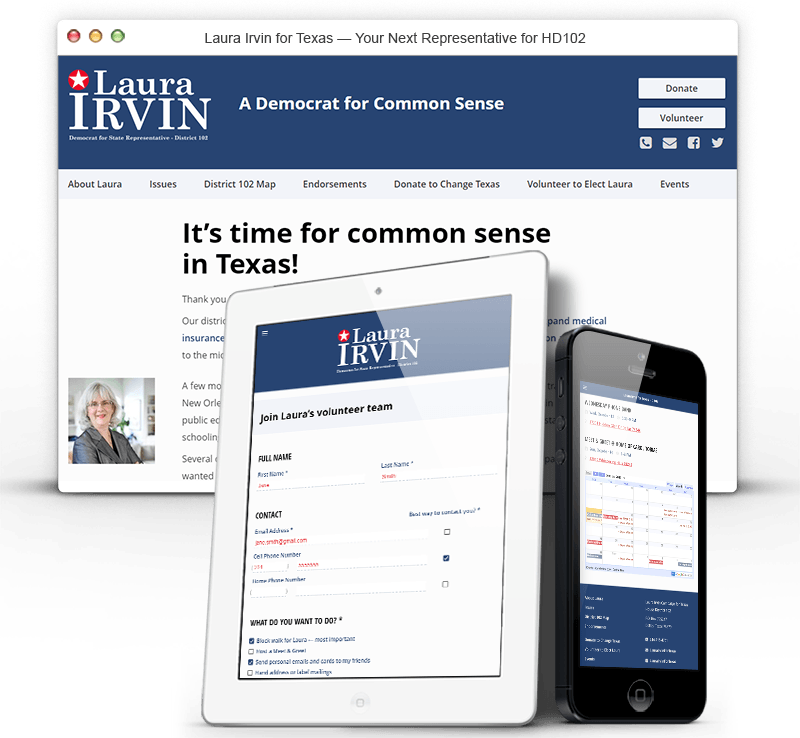 Responsive Website for the Laura Irvin Campaign for Texas House District 102